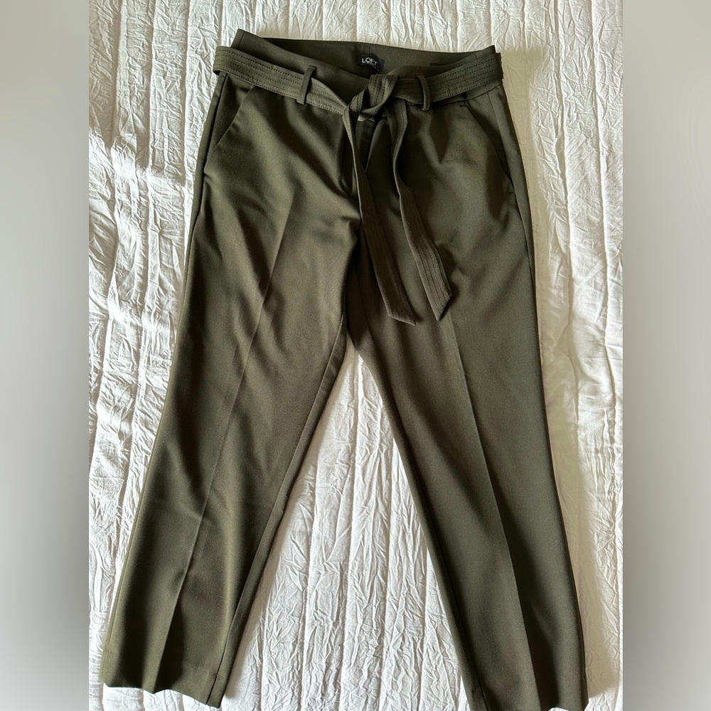 LOFT trousers with belt/sash (removable)- Olive green, Size 6P
